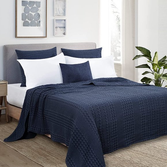 Bedding Luxury Cotton Waffle Weave Blanket Queen Navy Poshmark